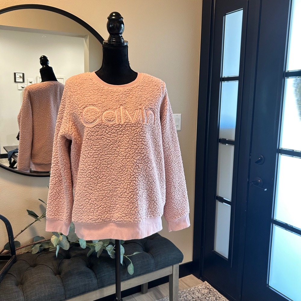 Calvin Klein Womens Pink Sherpa Fleece Crewneck Sweatshirt PFMT1786 Size Medium